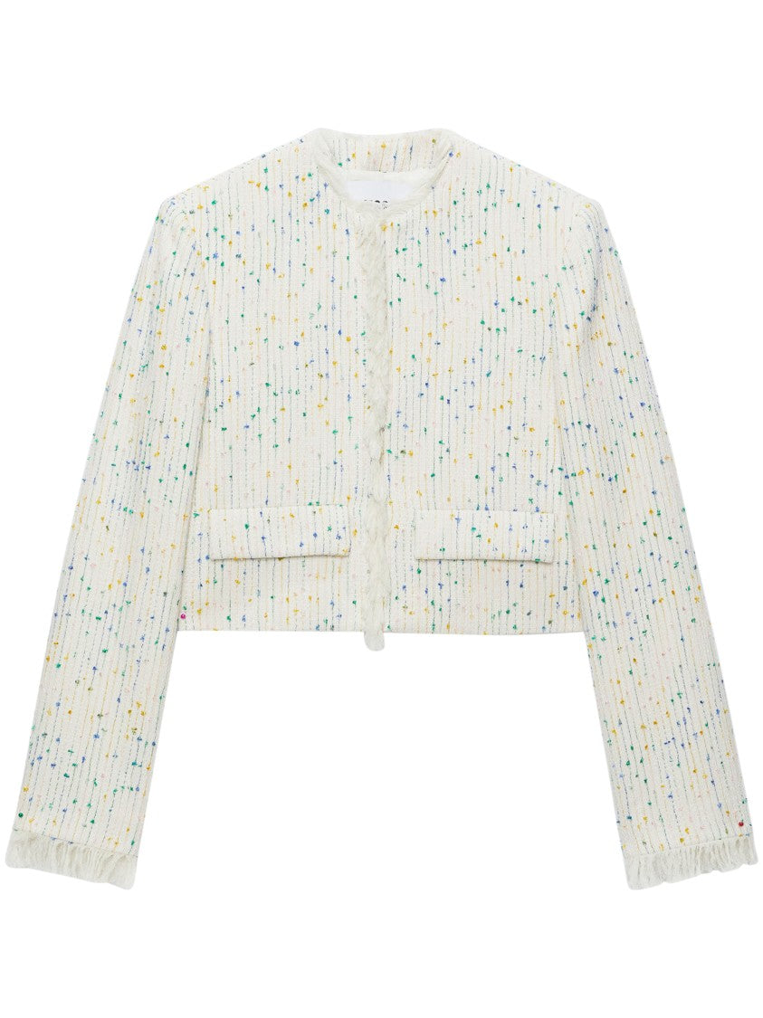 Msgm Cropped Textured Jacket With Fringe Details