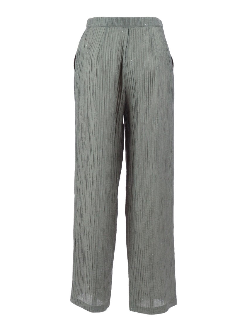 Emporio Armani Cropped Vertical Pleat Straight-Leg Pants