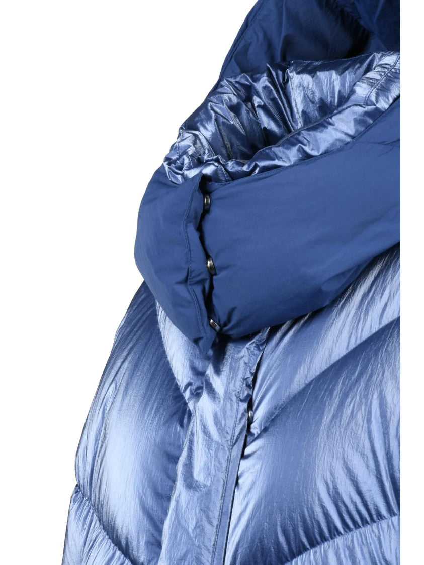Add Metallic-Finish Oversized Down Jacket With Detachable Hood