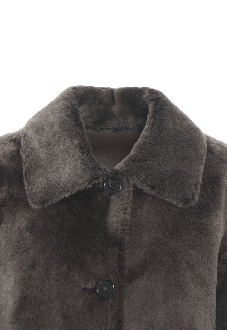 Desa 1972 Medium-Length Lamb Leather Coat With Classic Collar