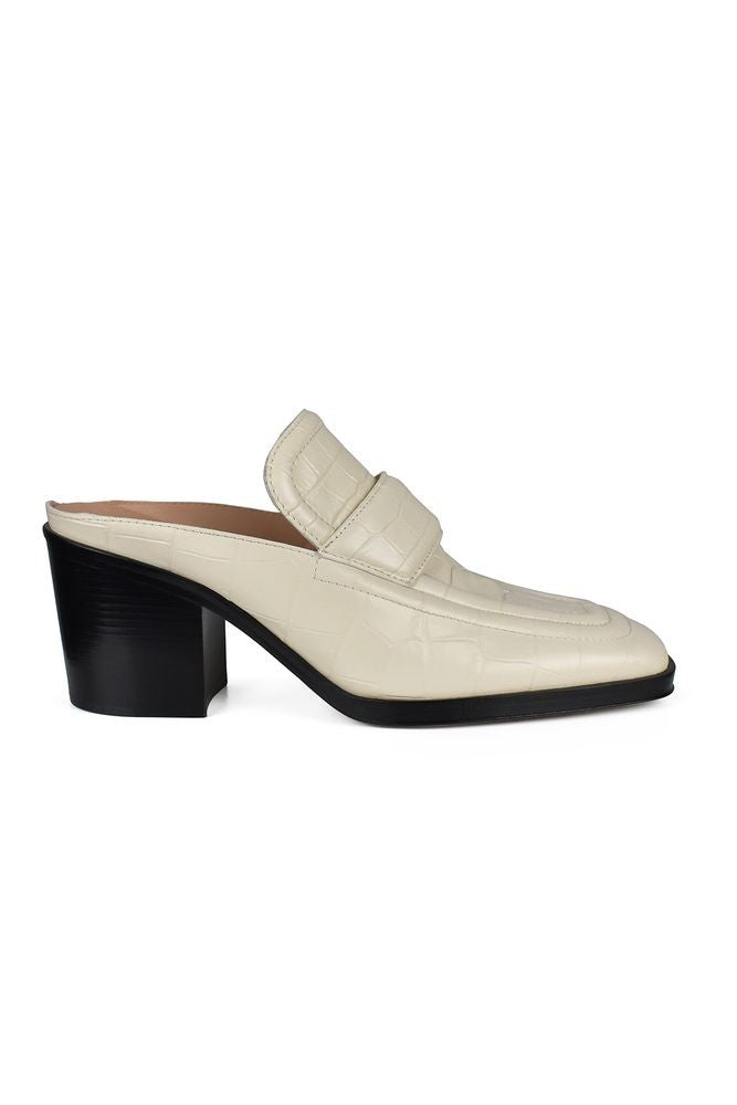 Bottega Veneta Off-White Crocodile Effect Leather Mules