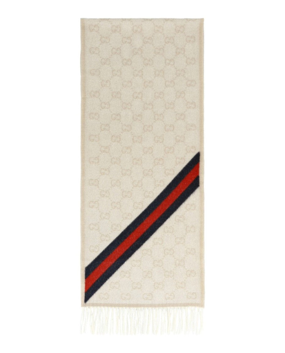 Gucci Fringe-Trimmed Wool Scarf With Subtle Logo Pattern