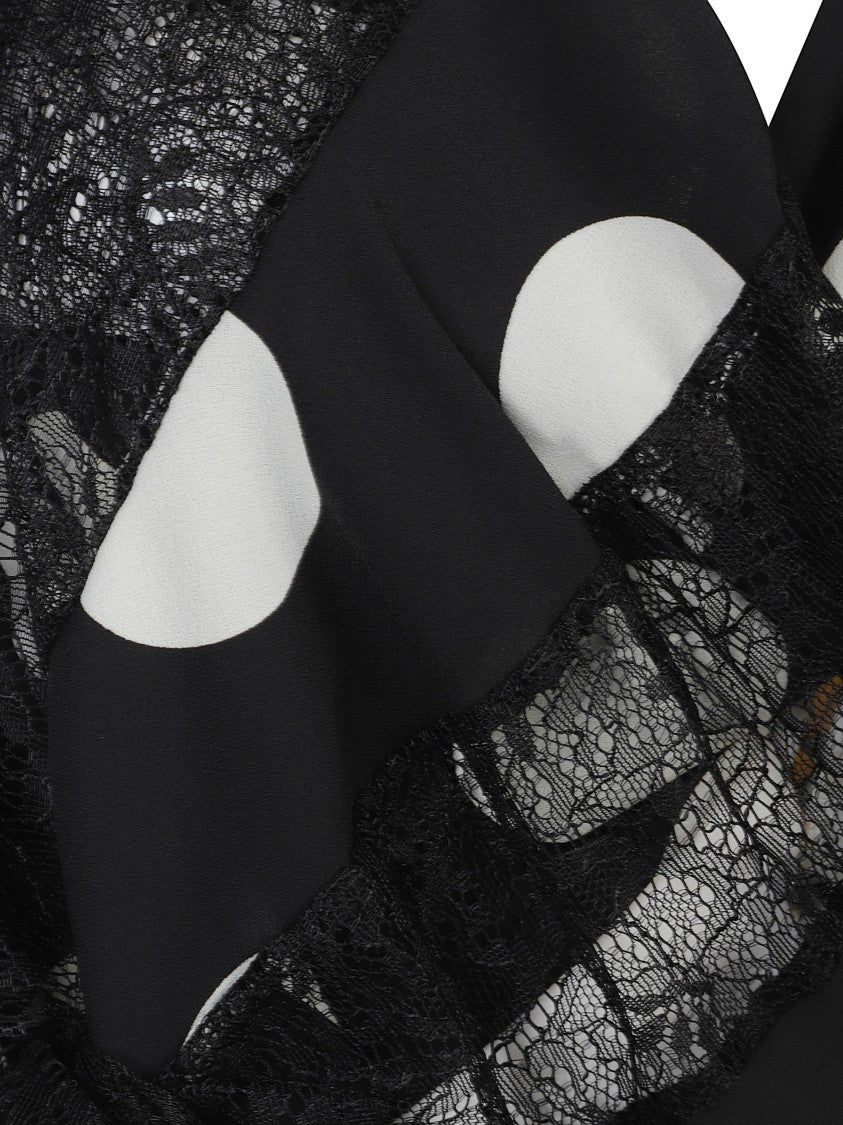 Junya Watanabe Black Lace Inserts Polka Dot Midi Dress