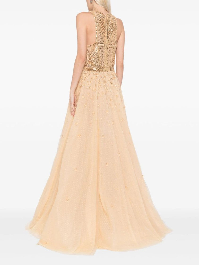 Saiid Kobeisy Tulle Beaded Dress With Halter Neckline