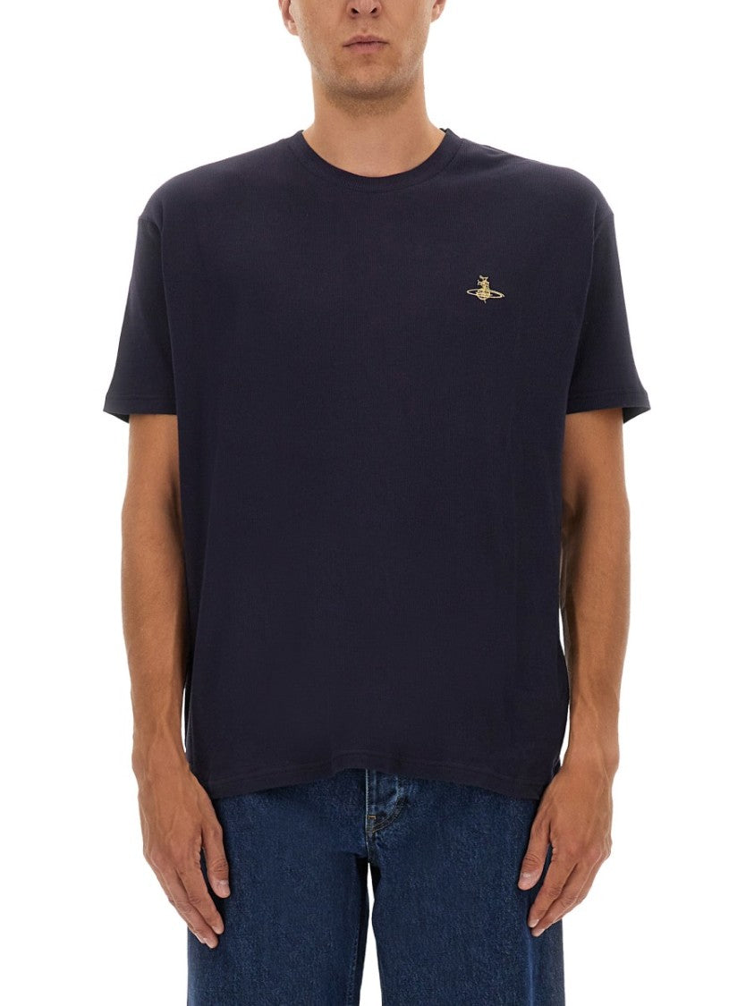 Vivienne Westwood Short-Sleeve Blue T-Shirt With Orb Embroidery