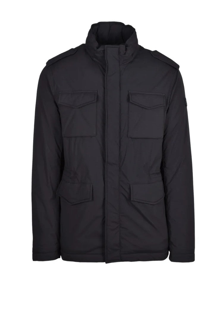 Mixture Down Jacket With Removable Hood - Black