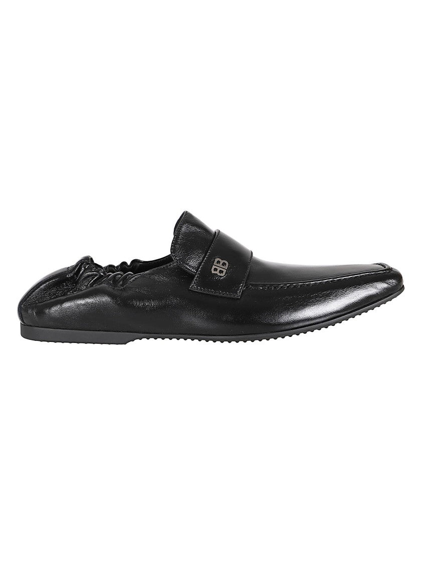 Balenciaga Moccasin-Style Black Goat Leather Flat Shoes With Metallic Logo