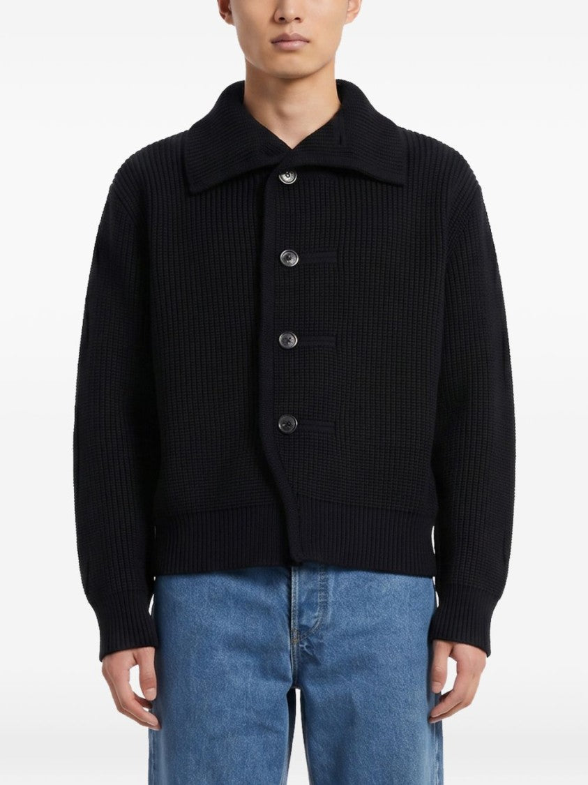 Dries Van Noten Ribbed Knit Sweater With Boxy Silhouette And Button Closure