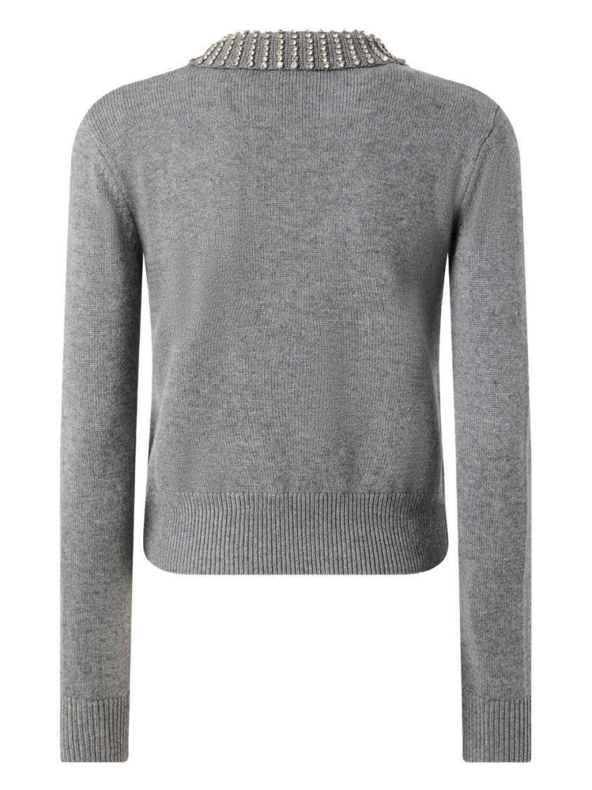 Pinko Medium Grey Knit Sweater With Embellished Collar