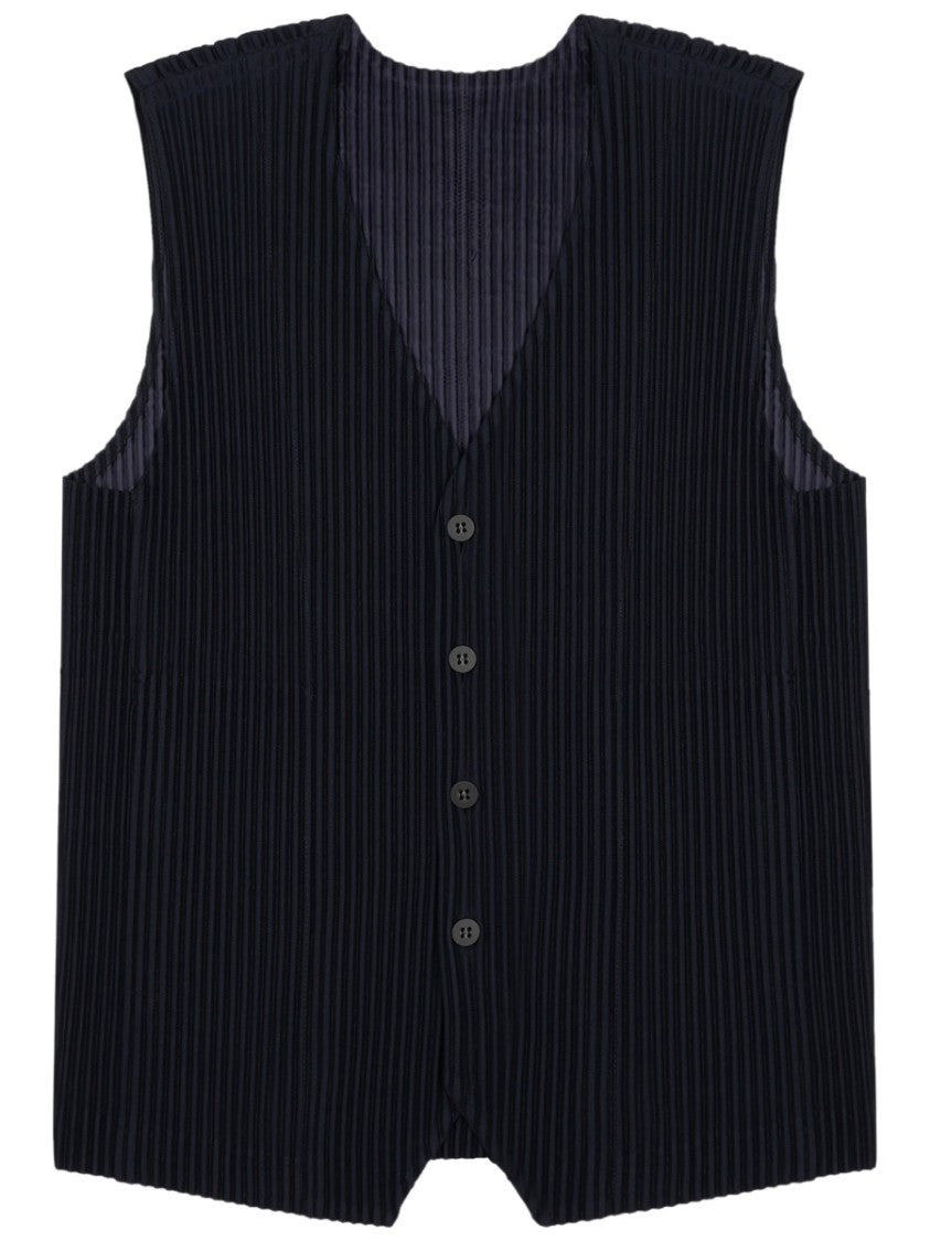 Homme Plissé Issey Miyake Textured Pleated Vest With Deep V-Neckline
