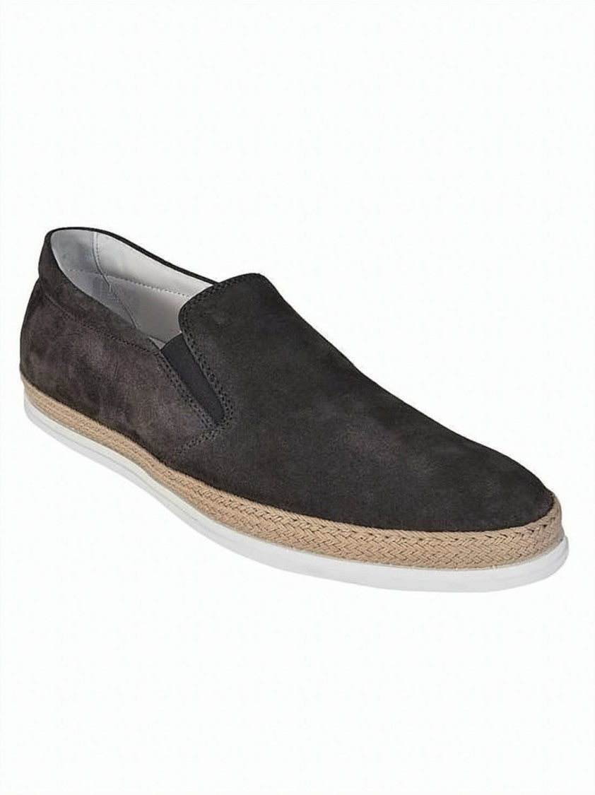 Tod's Suede Slip-On Loafers With Woven Trim And Textured Outsole