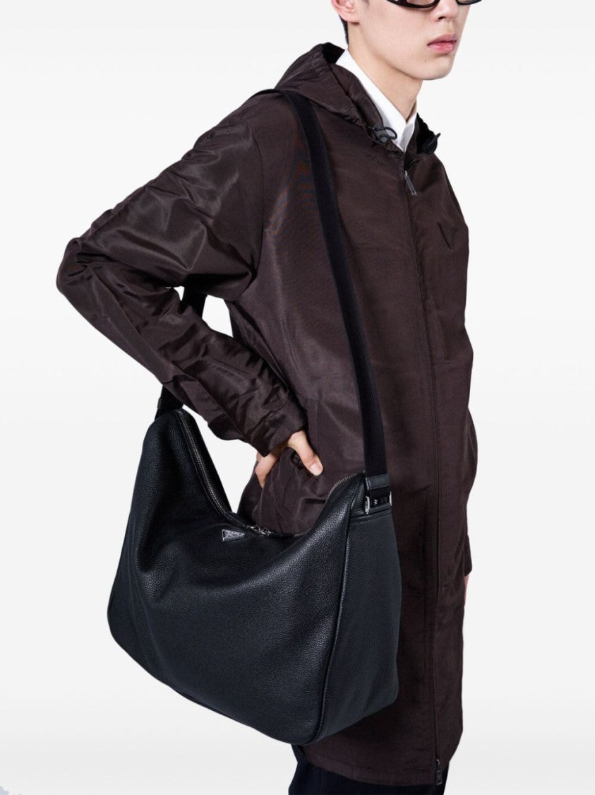 Prada Mid-Thigh Brown Zip-Up Coat With Hood And Subtle Branding