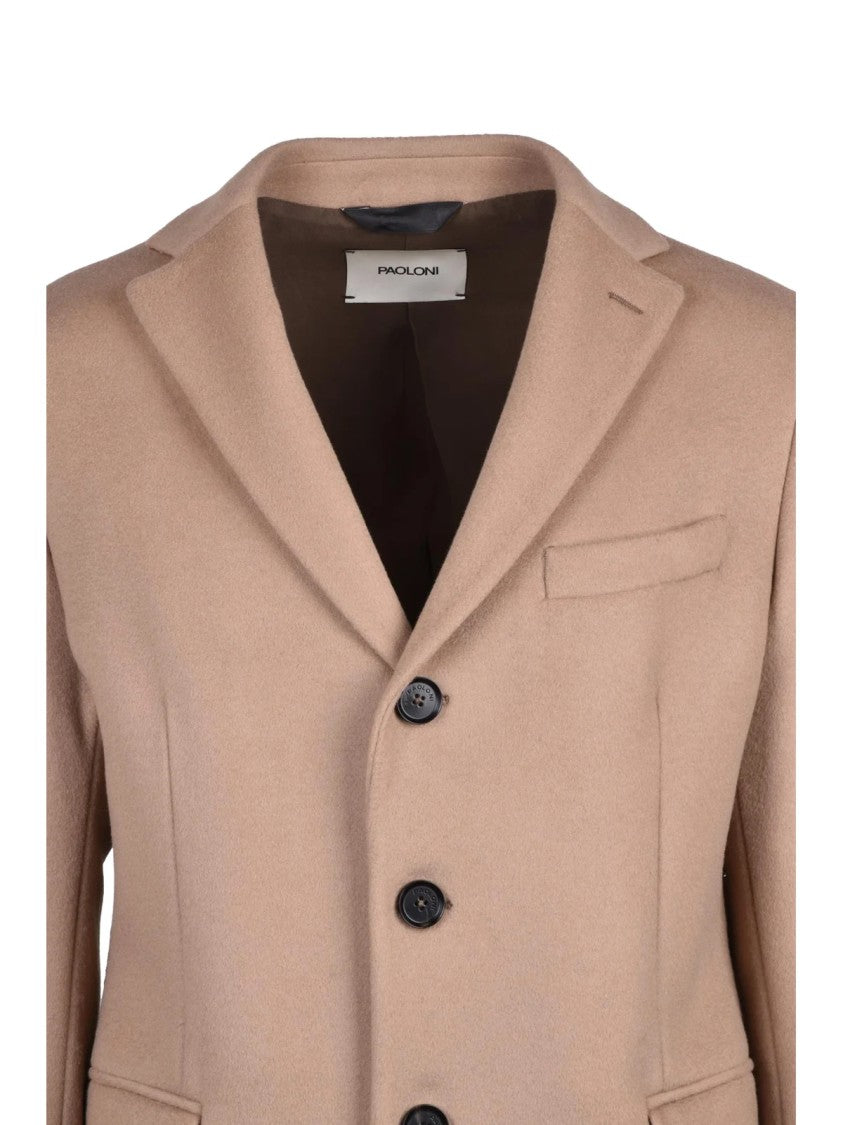 Paoloni Beige Tailored Virgin Wool-Cashmere Coat