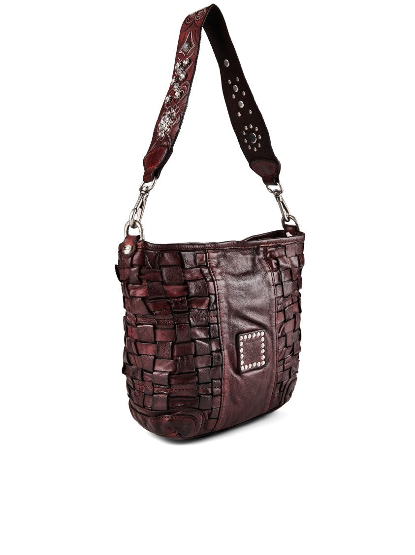 Campomaggi Woven Leather Shoulder Bag With Floral Embossing