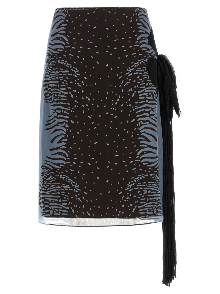 Ferragamo Animal Print Silk Blend Georgette Midi Skirt With Floral Inlay