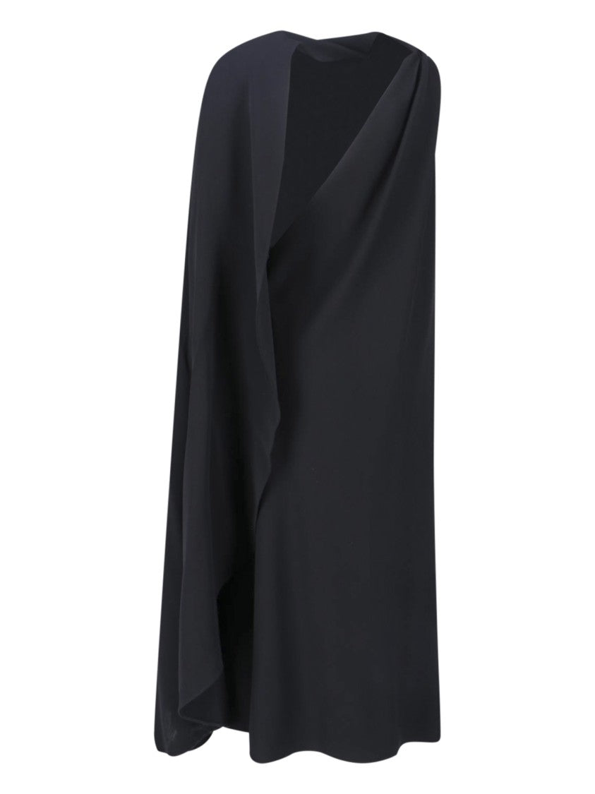 Balenciaga Black One-Shoulder Draped Wool Dress