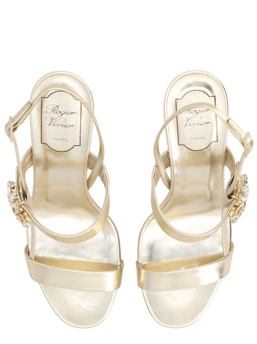 Roger Vivier Metallic Finish Crystal Embellished Sandals