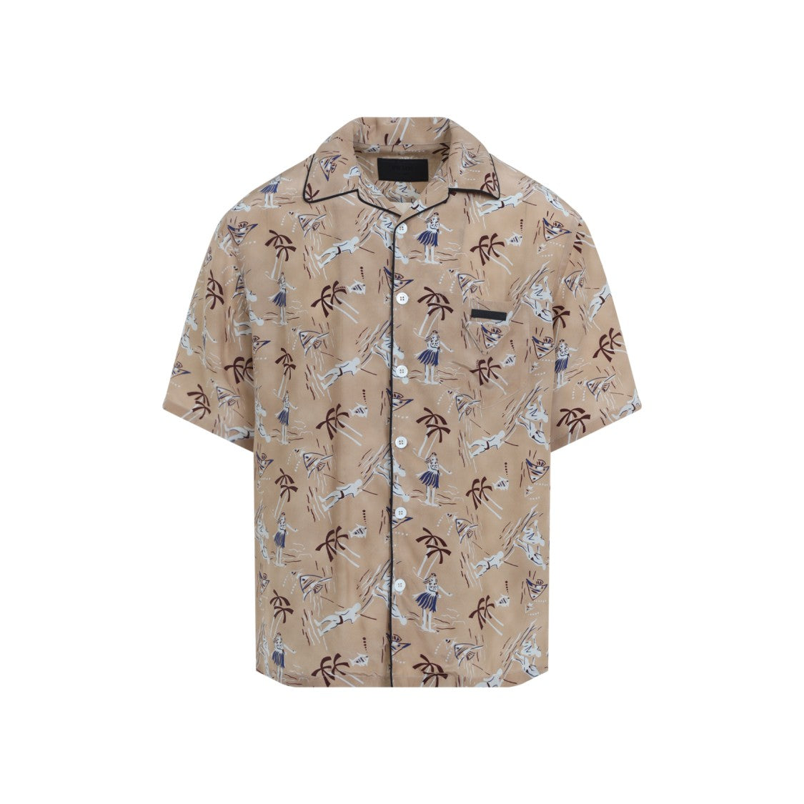 Prada Short-Sleeved Viscose-Silk Blend Shirt With Palm Print