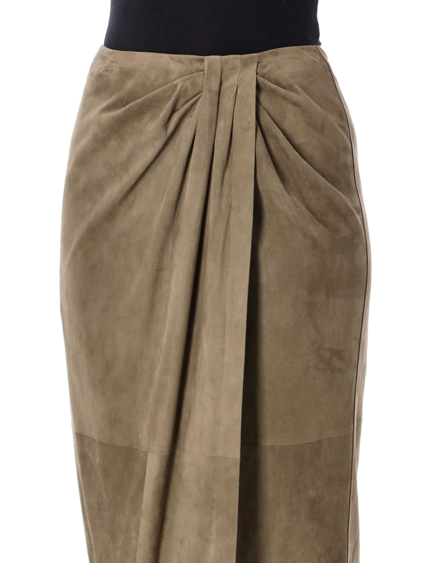 Polo Ralph Lauren Teegan Suede Front-Draped Midi Skirt