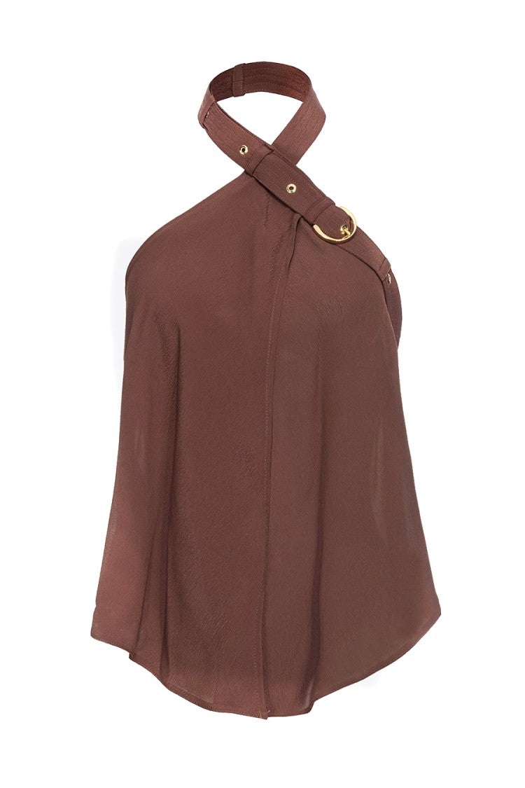 Pinko Brown Viscose Draped-Hem Blouse