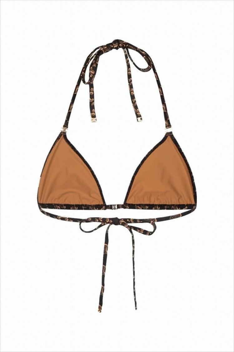 Celine Triangle Bikini Top With Intricate Pattern And Tying Straps