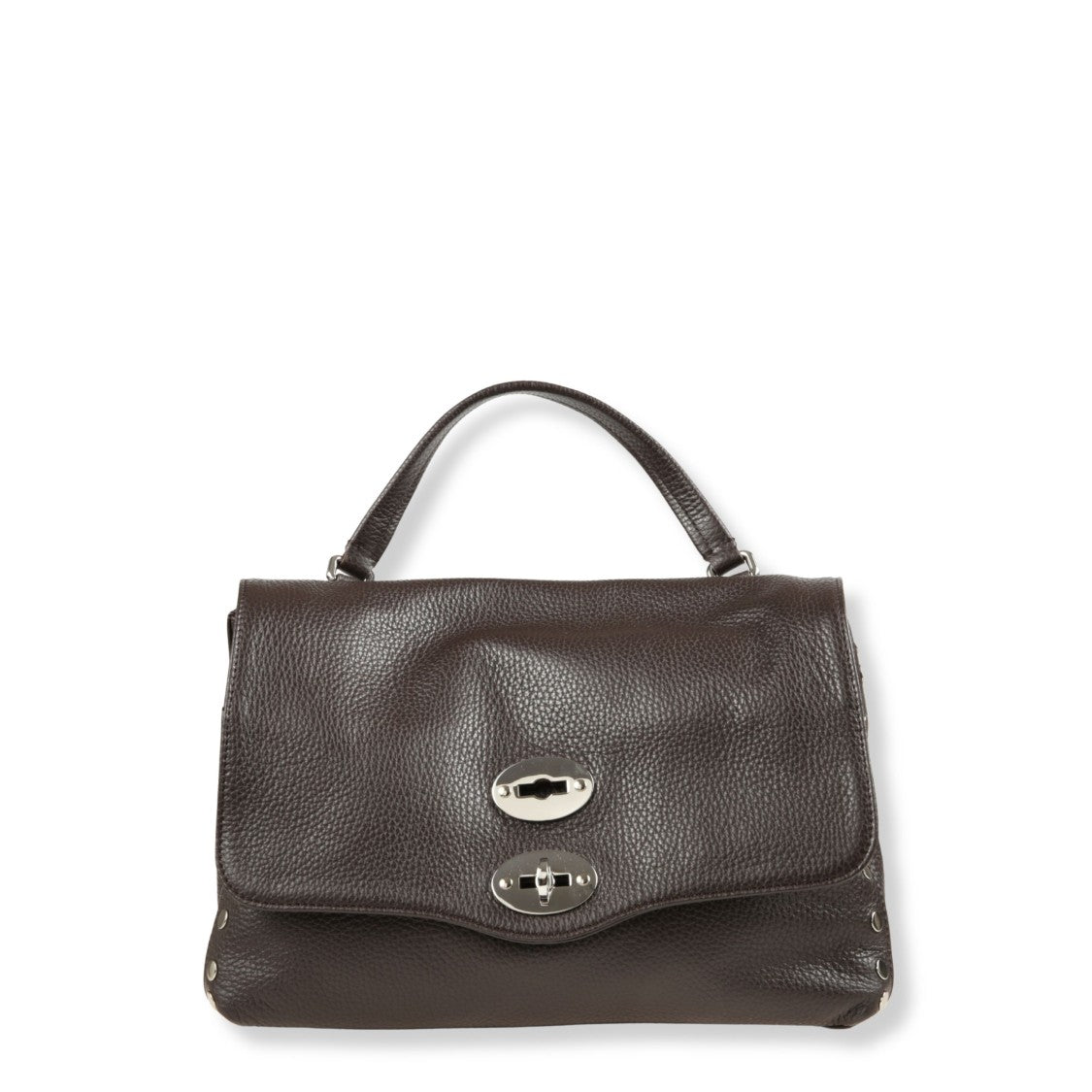 Zanellato Structured Brown Hammered Leather Handbag With Adjustable Strap