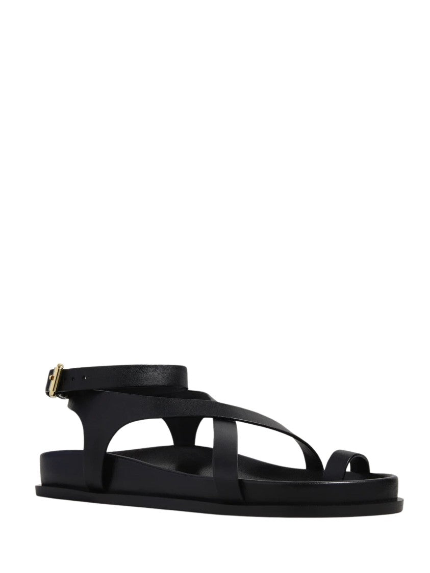 A.Emery Black Crossover Straps Leather Sandals
