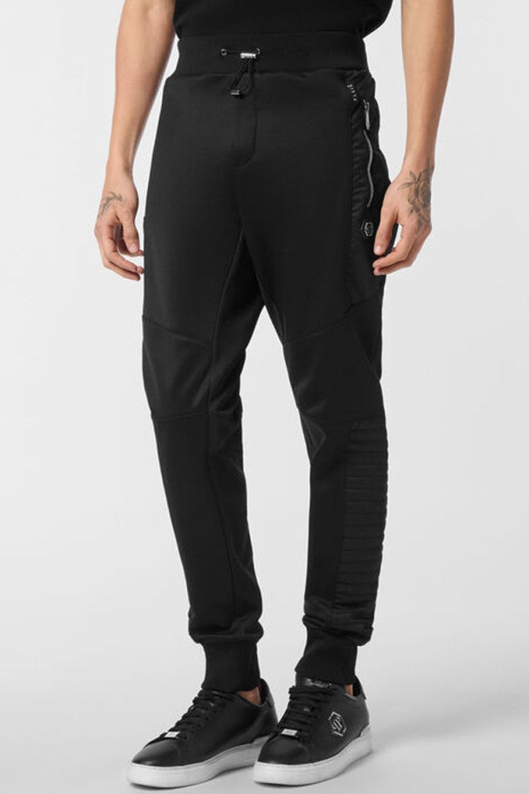 Philipp Plein Black Cotton-Polyester Biker-Style Jogger Sweatpants