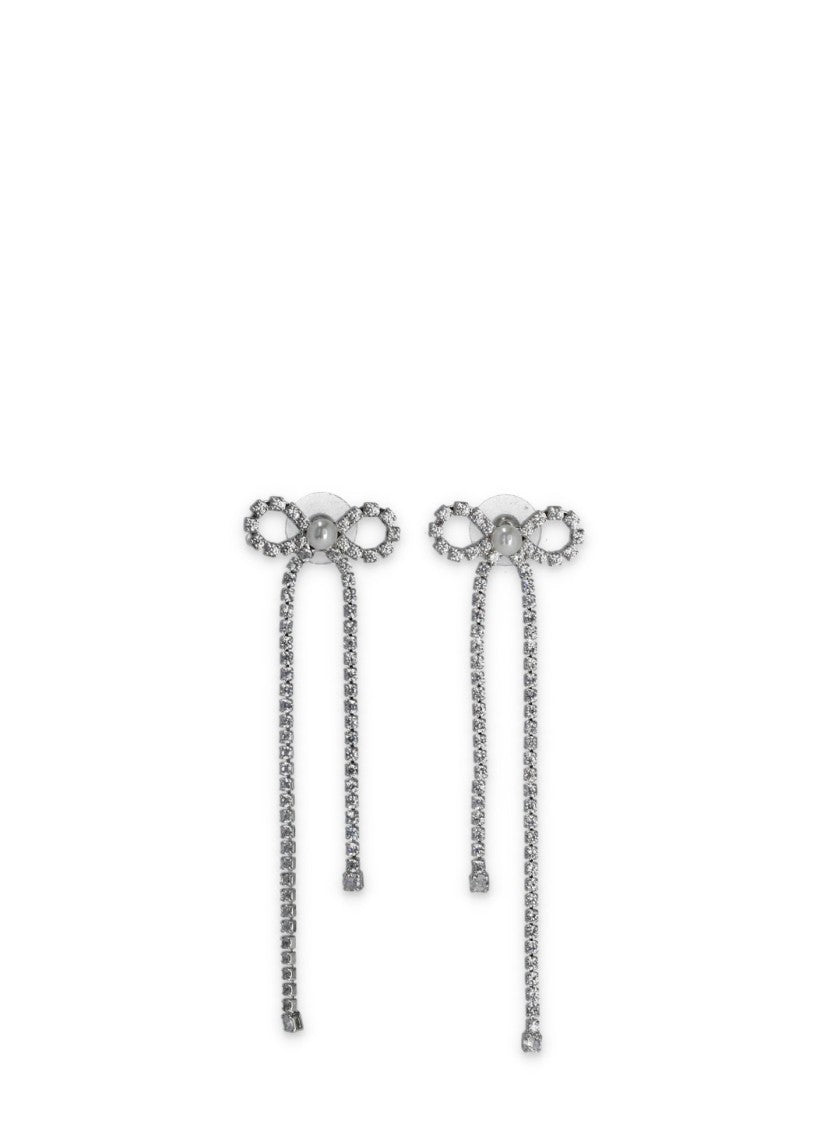 Self-Portrait Silver Crystal Droplet Bow Pearl Earrings