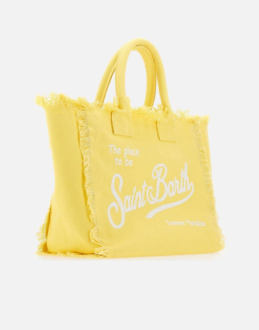 Mc2 Saint Barth Soft Yellow Tote Bag With Frayed Edges