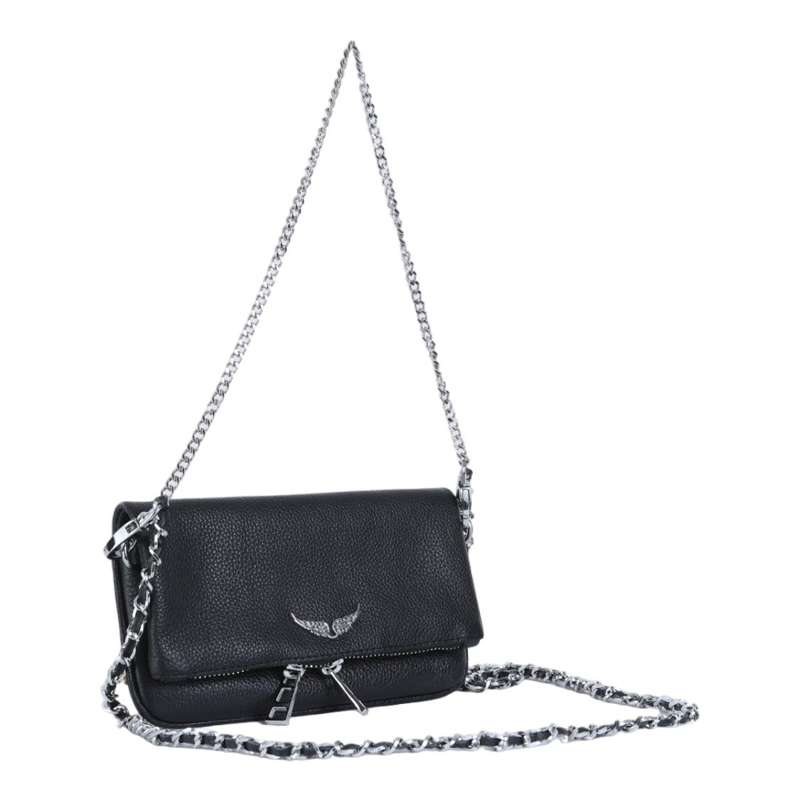 Zadig & Voltaire Pebbled Black Leather Shoulder Bag With Chain Strap