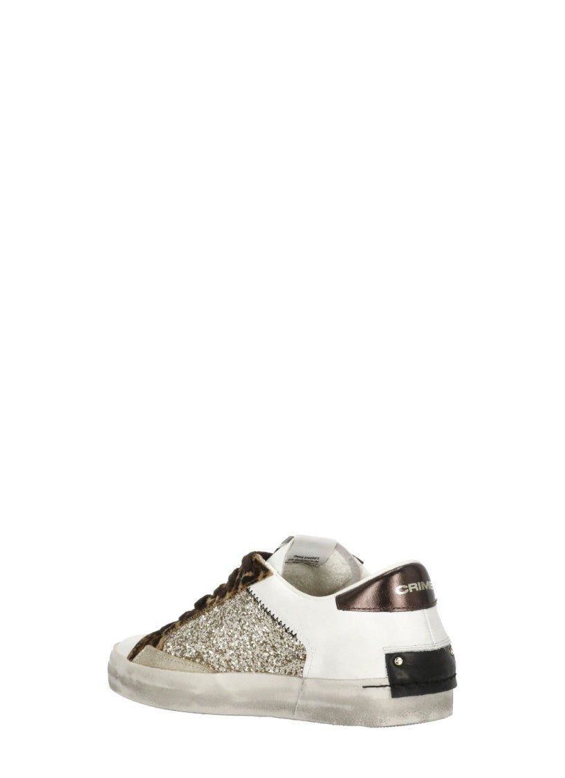 Crime London White Glitter Animal Print Leather Sneakers