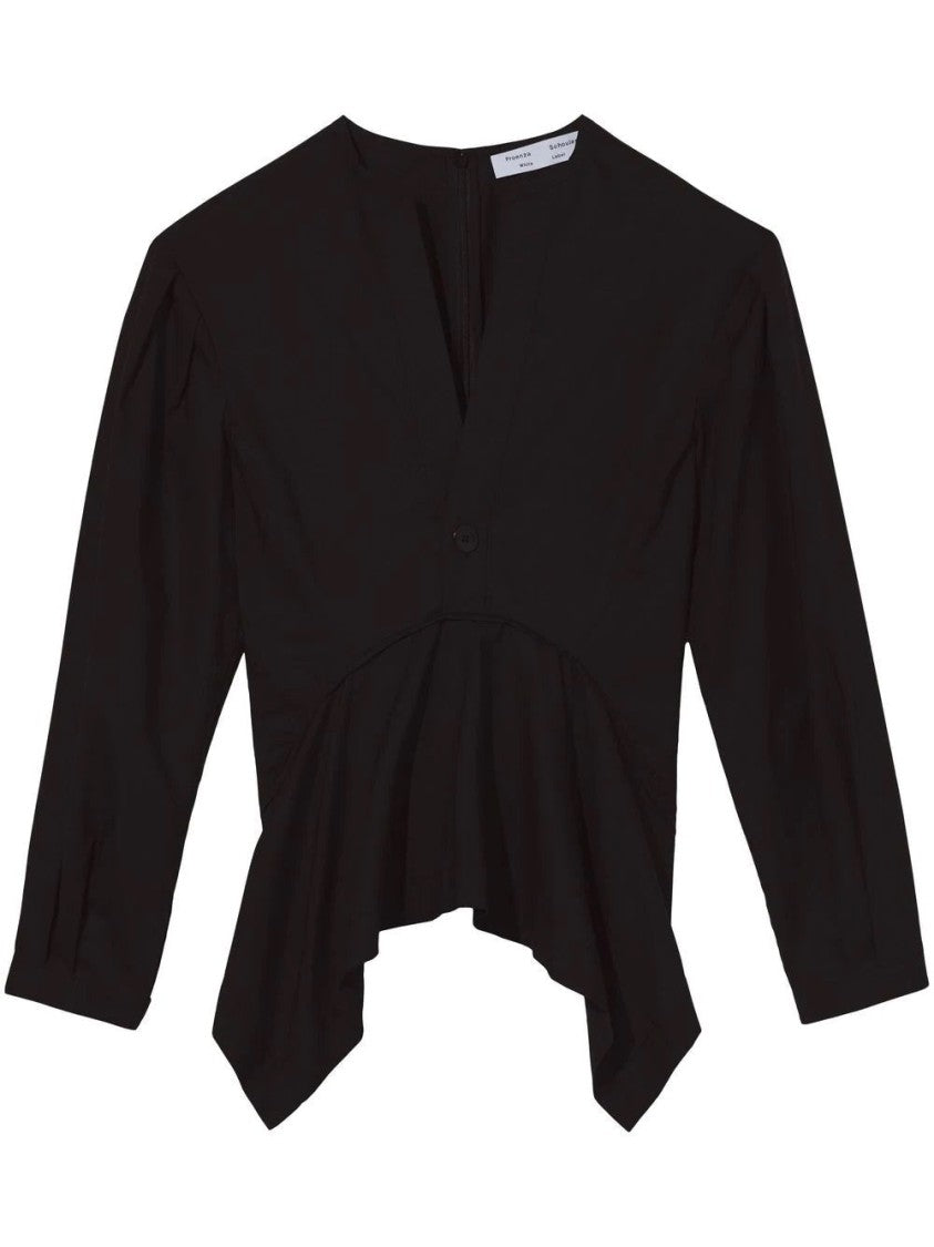 Proenza Schouler V-Neck Poplin Blouse With Draped Hemline