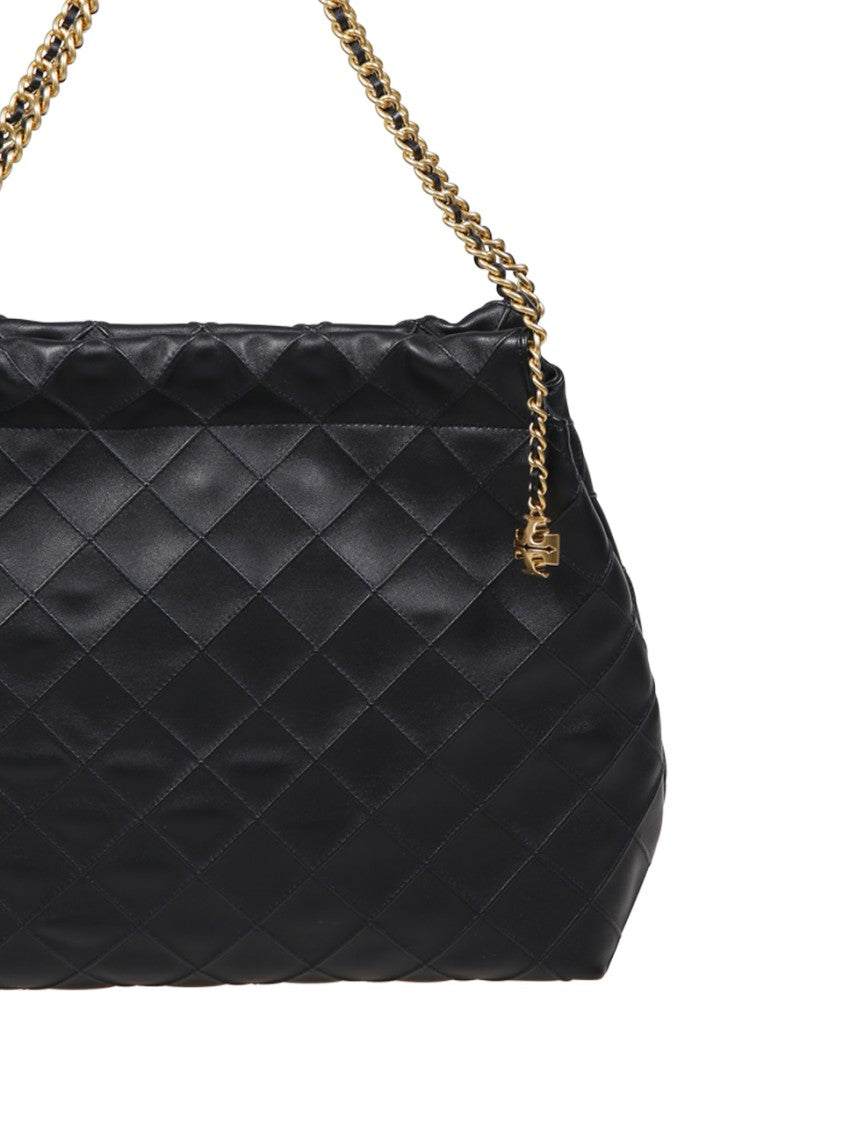 Tory Burch Quilted Black Cow Leather Hobo Bag