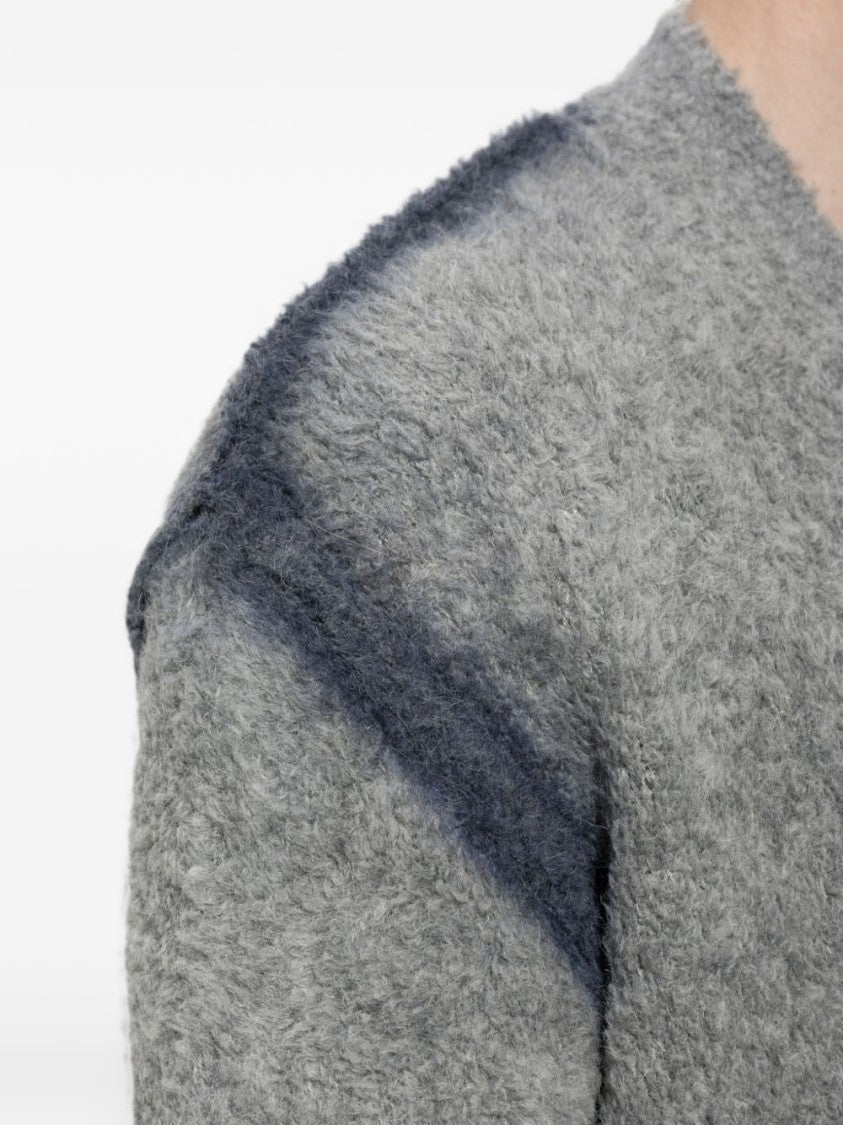 Diesel Button-Up V-Neck Sweater With Subtle Contrast Stripes