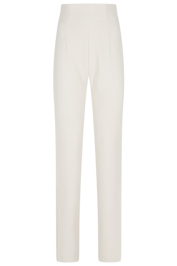 Alberta Ferretti Cream Side Zip Slim Straight-Leg Viscose-Blend Trousers