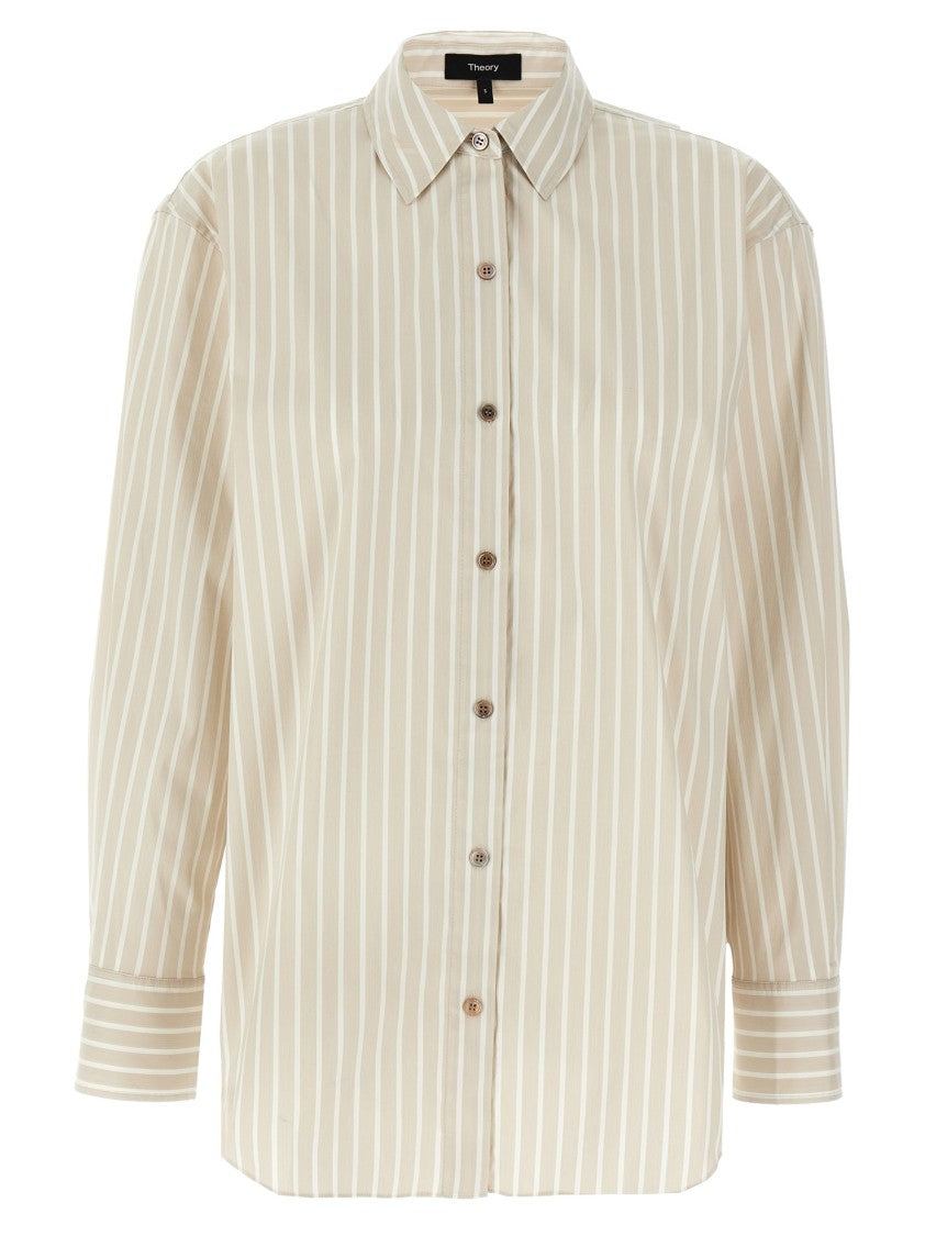 Theory Classic Striped Stretch Cotton Blend Shirt