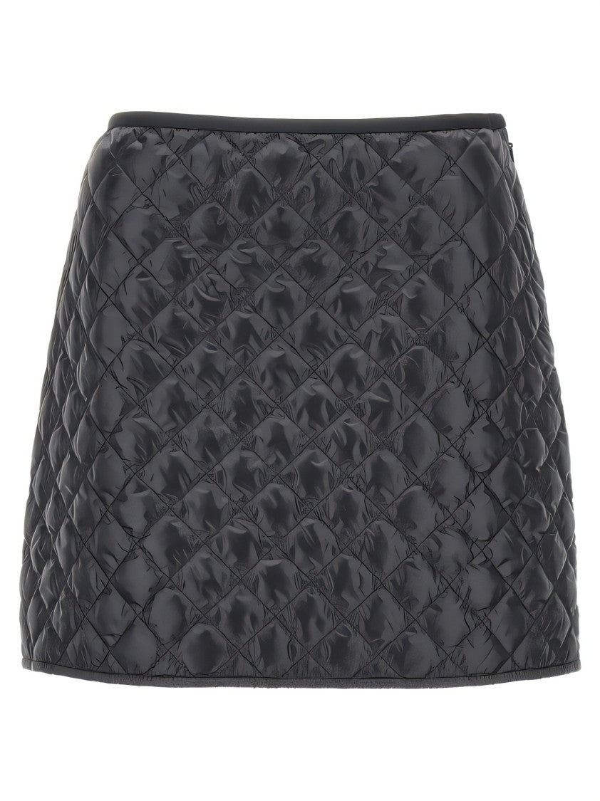 Moncler Black Miniskirt With Quilted Design And Glossy Finish