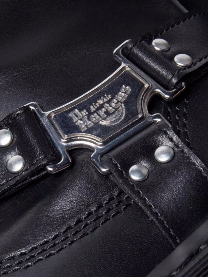 Dr. Martens Mid-Calf Black Leather Boots With Silver-Tone Hardware