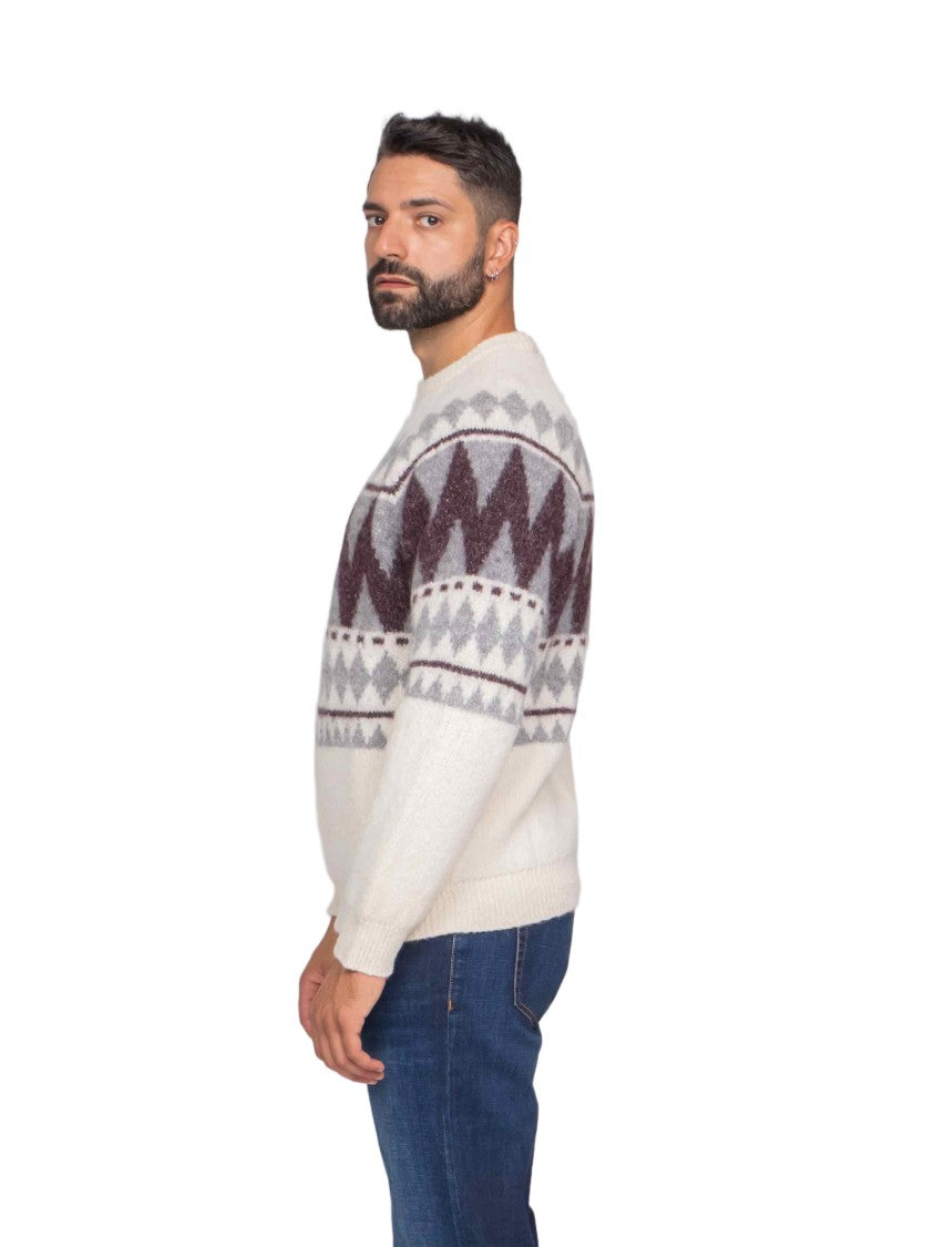 Peserico Geometric Pattern Knit Sweater In Soft Off-White