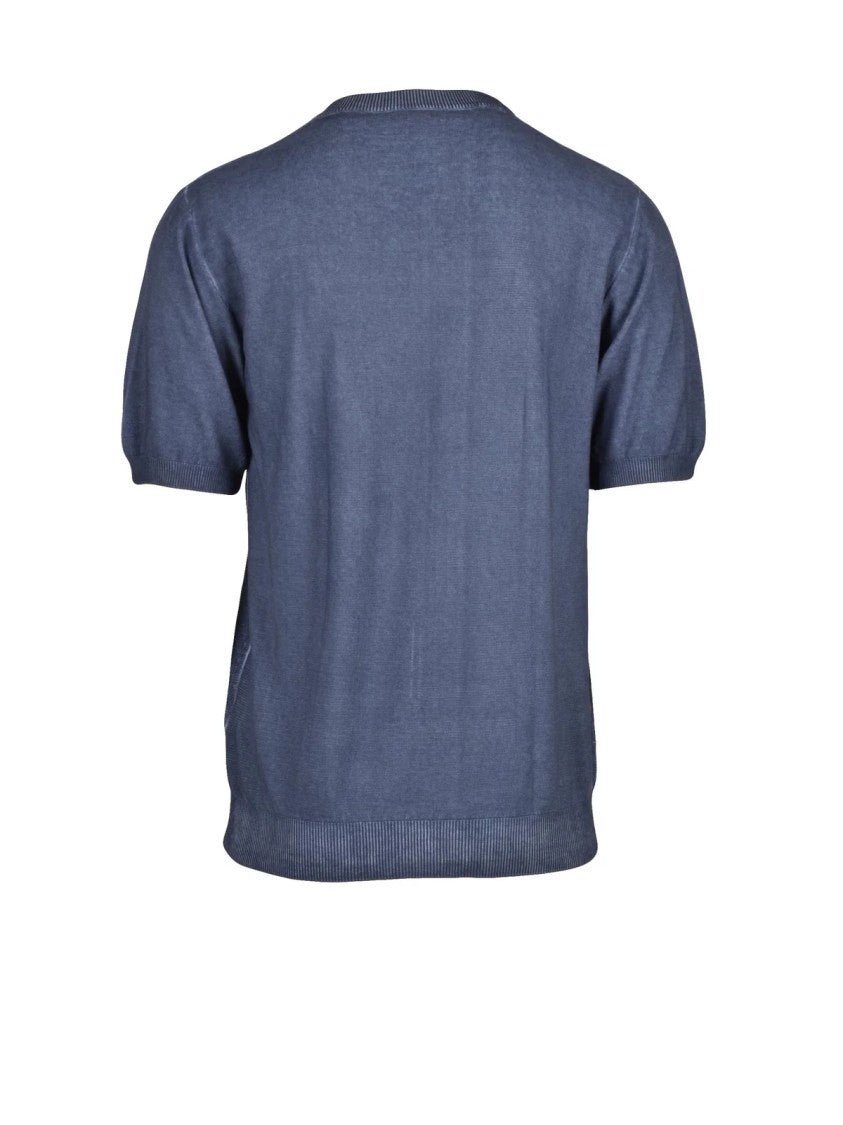 Officina 36 Crew Neck Jumper With Perforated Design And Ribbed Trims