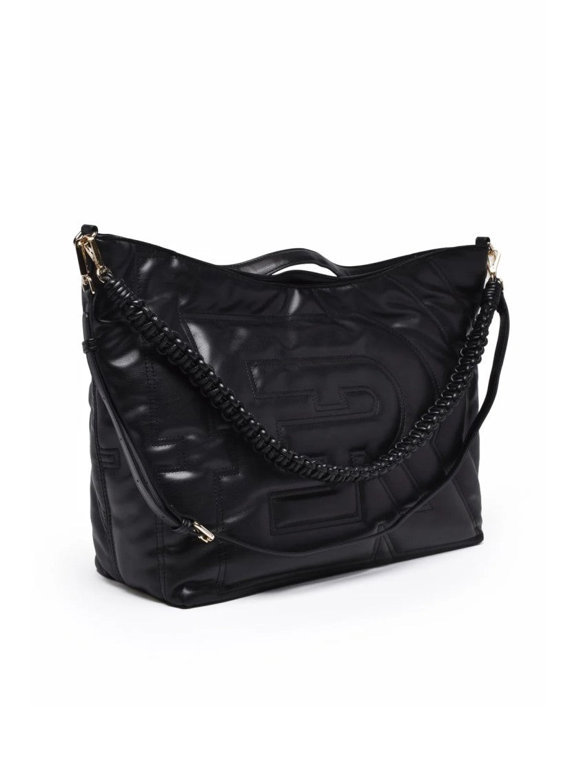 Ermanno Firenze Black Polyurethane Combination Handbag