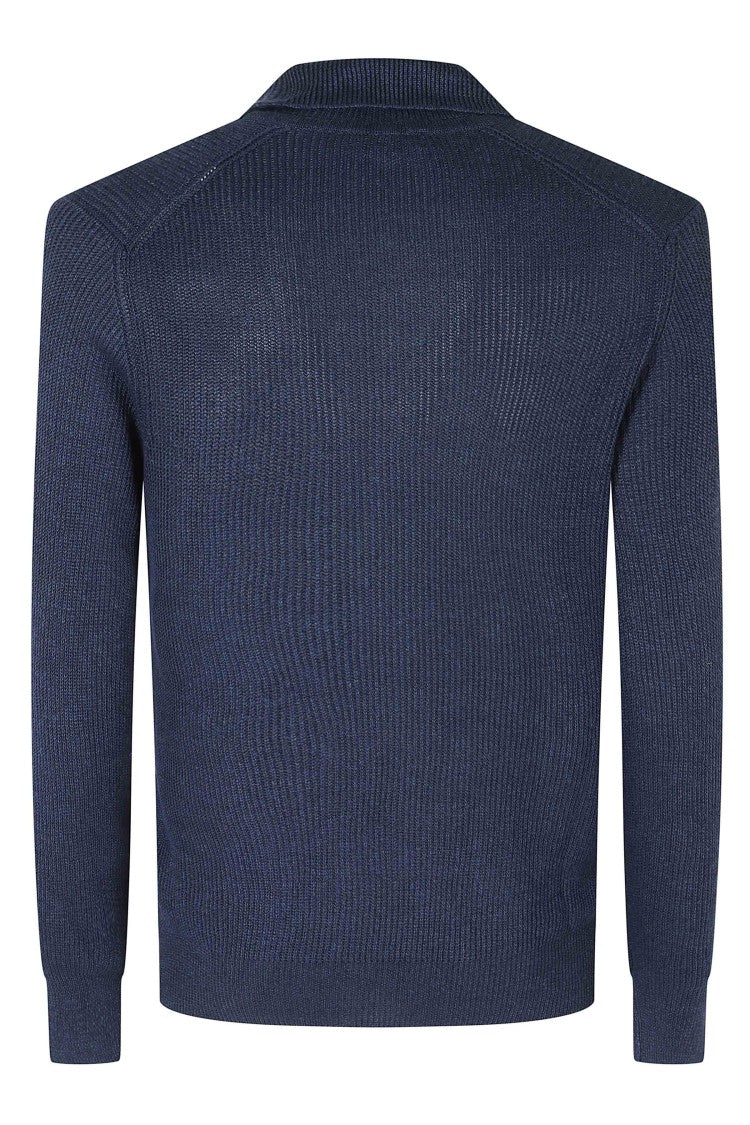 Gran Sasso Blue Skipper Ribbed Trim Linen-Blend Sweater