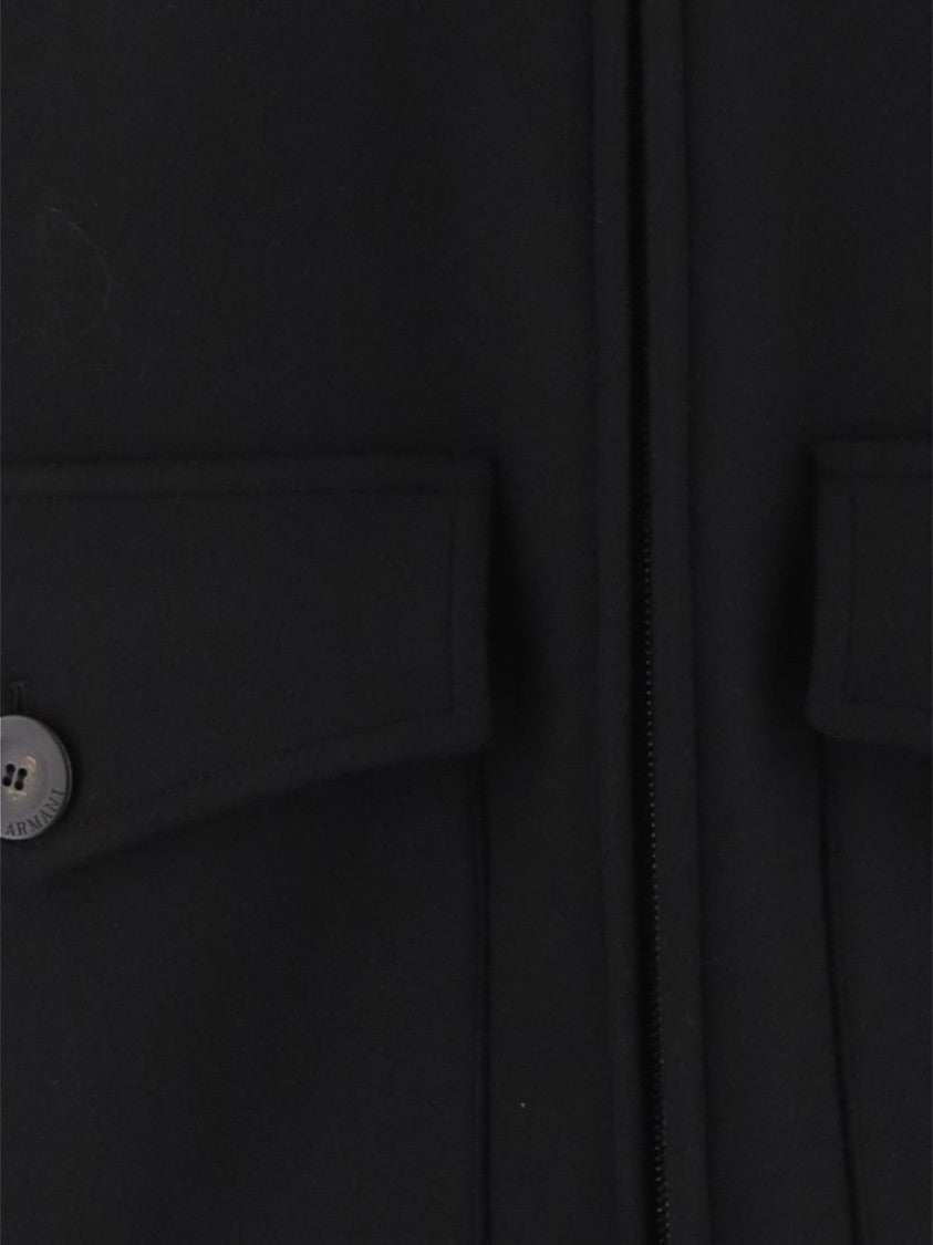 Giorgio Armani Black Structured Classic Collar Flap Pockets Coat