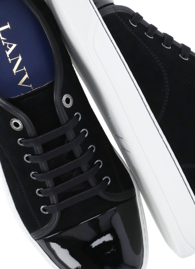 Lanvin Black Suede Glossy Round Toe Low-Top Sneakers