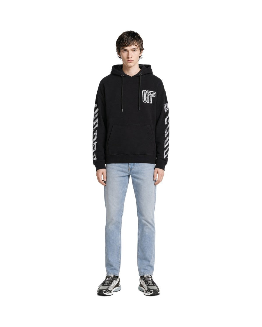 Off-White Black Cotton Diagonals Hooded Sweatshirt