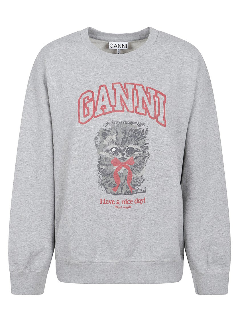 Ganni Graphic Print Grey Sweatshirt
