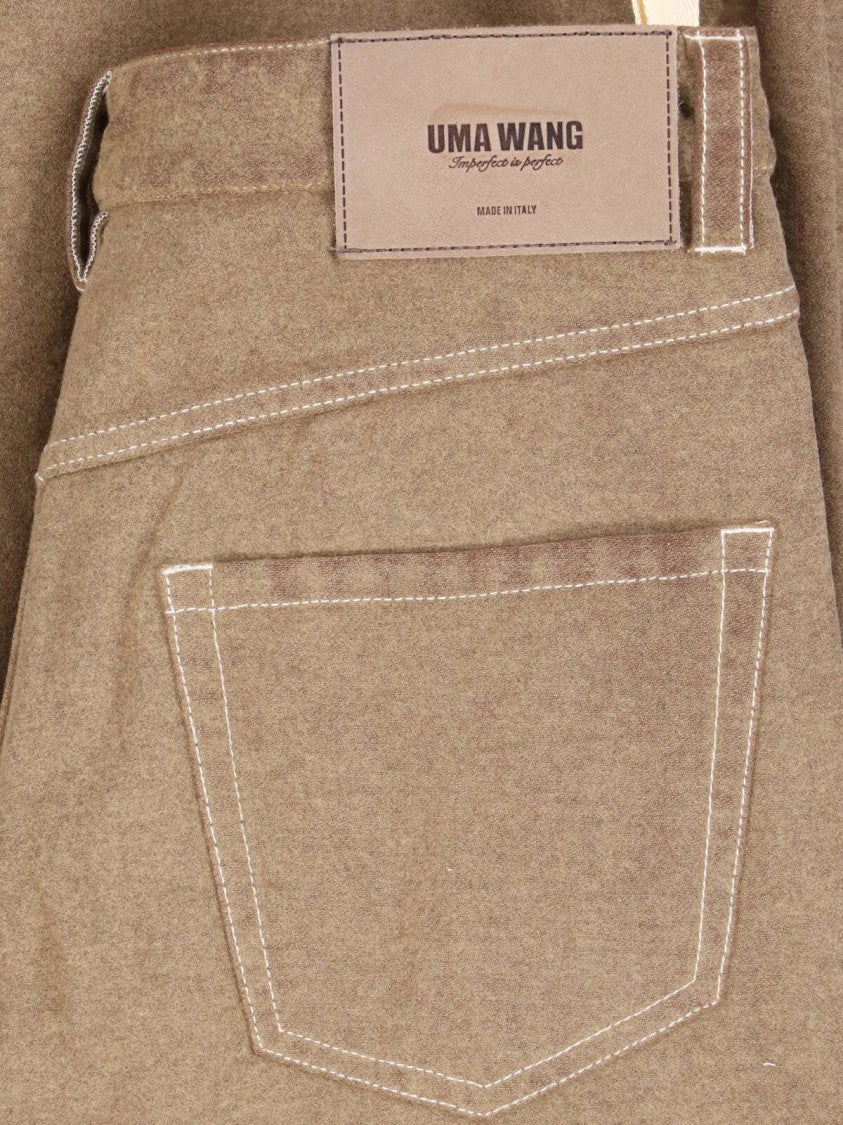 Uma Wang Beige Wool Blend Straight-Leg Pants With Five-Pocket Design