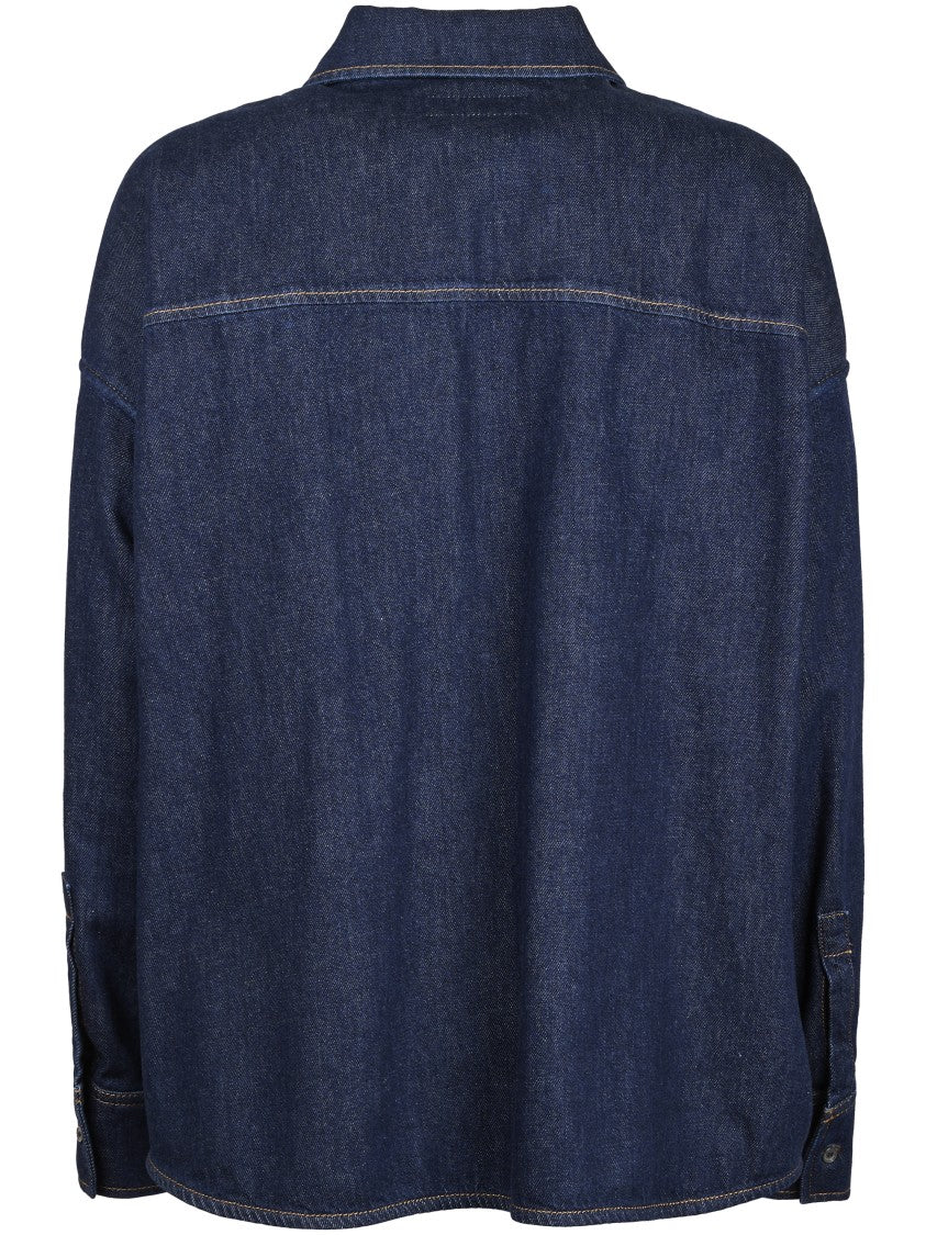 Max Mara Dark Blue Denim Shirt With Classic Collar