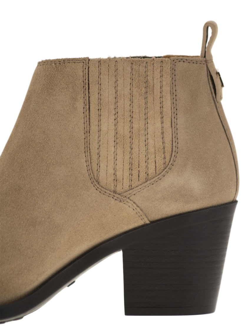 Tod's Suede Calfskin Ankle Boot With Elastic Inserts